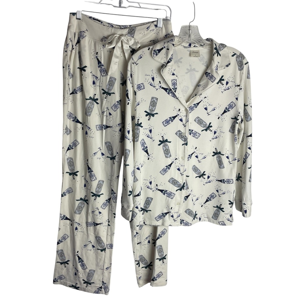 Soma Womens Champagne Celebration Pajama Set Size S White Loungewear New Years